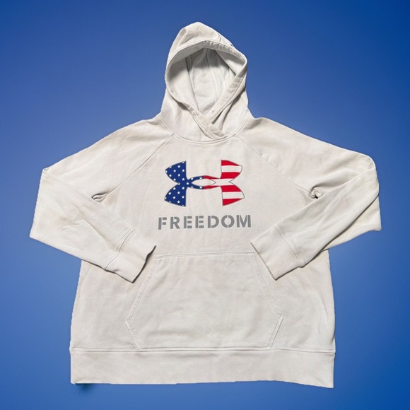Under Armour Other - Under Armour Men's UA American‎ Flag Freedom Hoodie Size Large Loose White